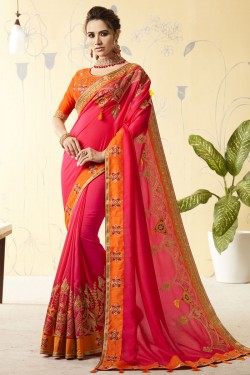 Graceful Pink Silk Embroidered Designer Saree