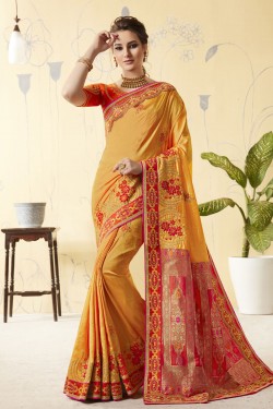 Classic Yellow Silk Designer Embroidered Saree