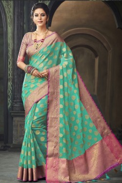 Beautiful Pink Silk Jaquard Work Designer Saree