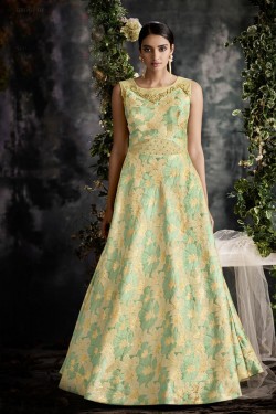 Stylish Green Jacquard Long Length Designer Gown