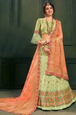 Gorgeous Green Silk Jaquard Work Designer Lehenga Choli