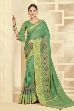 Graceful Green Silk Embroidered Designer Saree