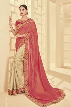 Charming Red Silk Embroidered Designer Saree