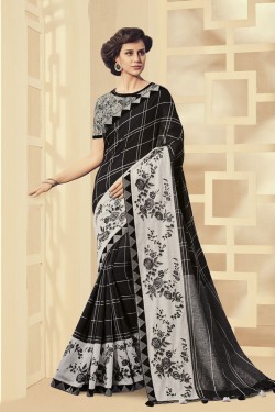 Pretty Black Silk Designer Embroidered Saree