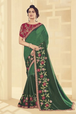 Supreme Green Silk Embroidered Designer Saree