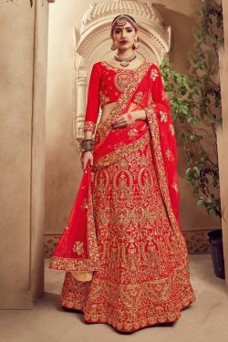 Classic Red Silk Embroidered Work Bridal Lehenga Choli