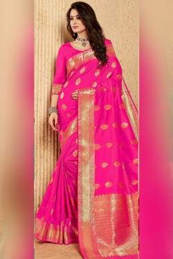 Charming Pink Silk Designer Jaquard Work Saree