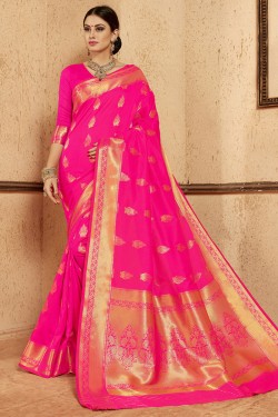 Lovely Pink Silk Designer Jaquard Work Saree