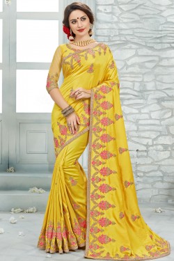 Stylish Yellow Silk Designer Jaquard Work Saree