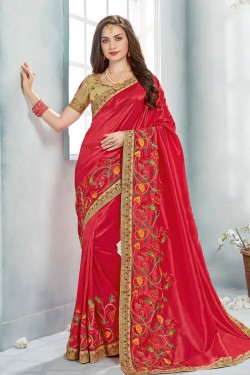 Classic Red Silk Designer Jaquard Work Saree