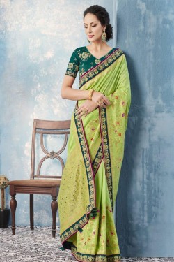 Excellent Green Silk Designer Embroidered Saree