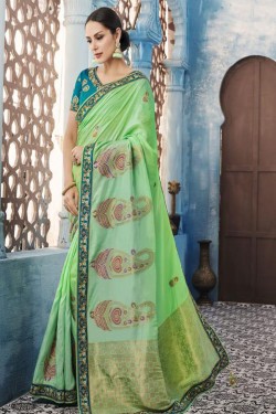 Desirable Green Silk Embroidered Designer Saree
