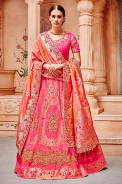 Pretty Pink Silk and Jacquard Embroidered Work Designer Lehenga Choli