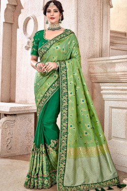 Charming Green Silk Embroidered Wedding Saree With Banglori Silk Blouse
