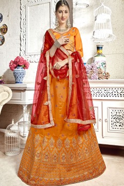 Supreme Orange Banglori Silk Embroidered Work Designer Lehenga Choli