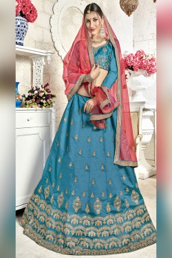 Desirable Sky Blue Banglori Silk Designer Lehenga with Net Dupatta