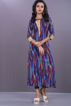 Excellent Blue Rayon Offic  Wear Printed Kurti