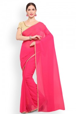 Admirable Pink Georgette Border Work Casual Saree