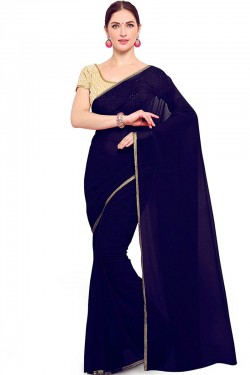 Ultimate Navy Blue Georgette Border Work Casual Saree