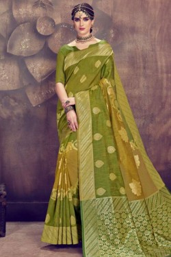 Classic Green Silk Jaquard Work Designer Saree