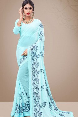 Ultimate Sky Blue Chiffon Embroidered Casual Saree
