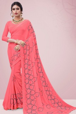 Admirable Pink Chiffon Embroidered Casual Saree