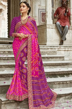 Charming Pink Georgette Embroidered Party Wear Saree