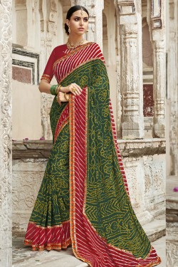 Excellent Green Georgette Embroidered Party Wear Saree