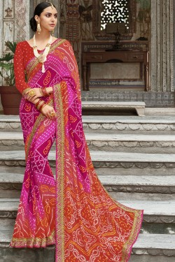 Pretty Pink Georgette Embroidered Party Wear Saree