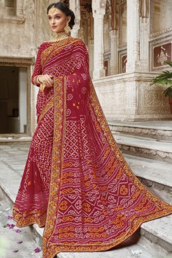 Ultimate Maroon Georgette Party Wear Embroidered Saree