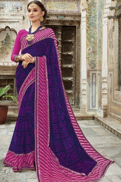 Beautiful Purple Georgette Embroidered Party Wear Saree