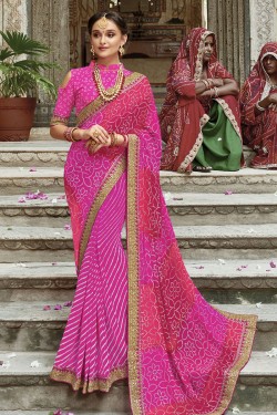 Charming Pink Georgette Embroidered Party Wear Saree