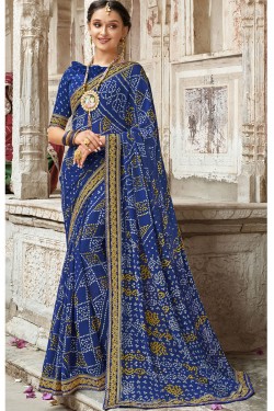 Excellent Blue Georgette Party Wear Embroidered Saree