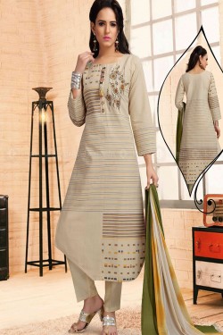 Stylish Off White Designer Embroidered Work Salwar Suit