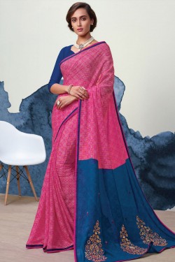 Desirable Pink Georgette Printed Casual Saree