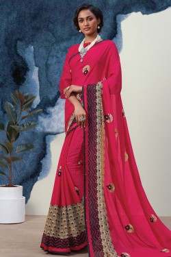Classic Pink Georgette Casual Printed Saree