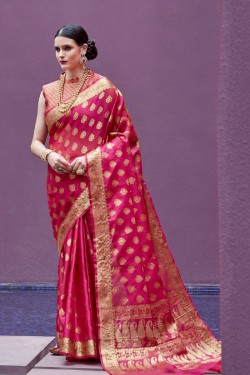 Pretty Pink Jaquard Work Silk Saree With Silk Blouse