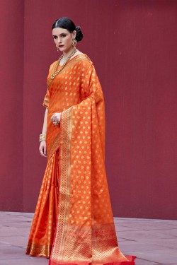 Optimum Orange Jaquard Work Silk Saree With Silk Blouse