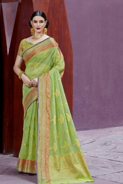 Graceful Green Jaquard Work Silk Saree With Silk Blouse