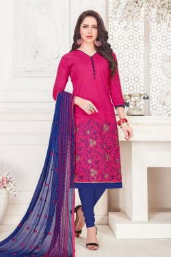Stylish Magenta Embroidered Casual Salwar Suit With Nazmin Dupatta