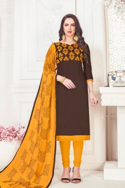 Classic Coffee Embroidered Casual Salwar Suit With Nazmin Dupatta