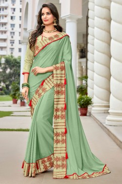 Lovely Green Art Silk Embroidered Silk Saree With Art Silk Blouse