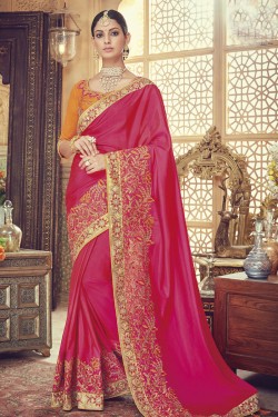 Beautiful Magenta Silk Embroidered Saree With Banglori Silk Blouse