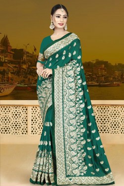 Supreme Green Silk Embroidered Saree With Silk Blouse