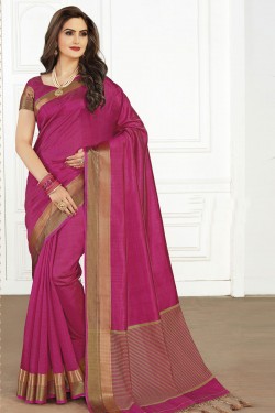 Stylish Pink Silk Jaquard Work Silk Saree With Silk Blouse