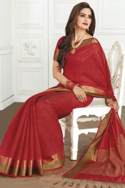 Gorgeous Red Silk Jaquard Work Silk Saree With Silk Blouse