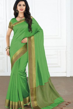 Classic Green Silk Jaquard Work Silk Saree With Silk Blouse