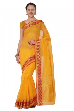 Graceful Yellow Cotton and Silk Printed Casual Saree With Cotton and Silk Blouse