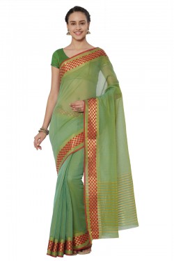 Ultimate Green Cotton and Silk Printed Casual Saree With Cotton and Silk Blouse