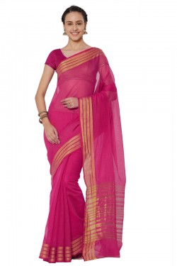 Beautiful Pink Cotton and Silk Printed Casual Saree With Cotton and Silk Blouse